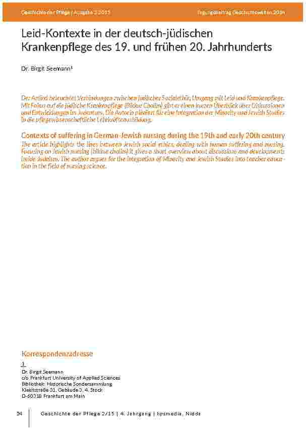 Leid-Kontexte in der deutsch-jüdischen Krankenpflege des 19. und frühen 20. Jahrhunderts