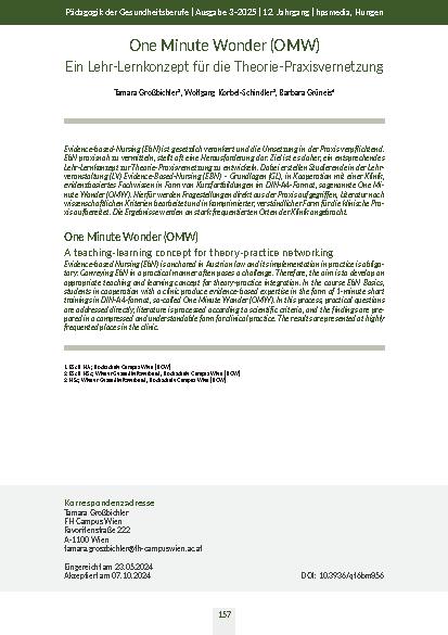 One Minute Wonder (OMW) Ein Lehr-Lernkonzept für die Theorie-Praxisvernetzung