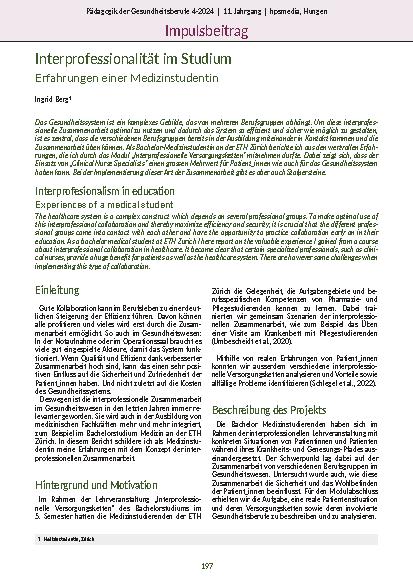 Interprofessionalität im Studium: Erfahrungen einer Medizinstudentin