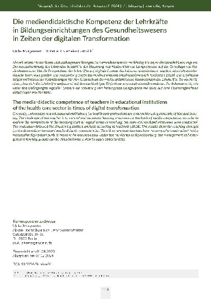 Die mediendidaktische Kompetenz der Lehrkräfte in Bildungseinrichtungen des Gesundheitswesens in Zeiten der digitalen Transformation