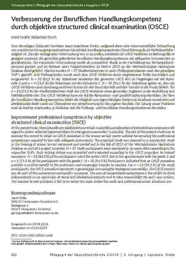Verbesserung der Beruflichen Handlungskompetenz durch objektive structured clinical examination (OSCE)