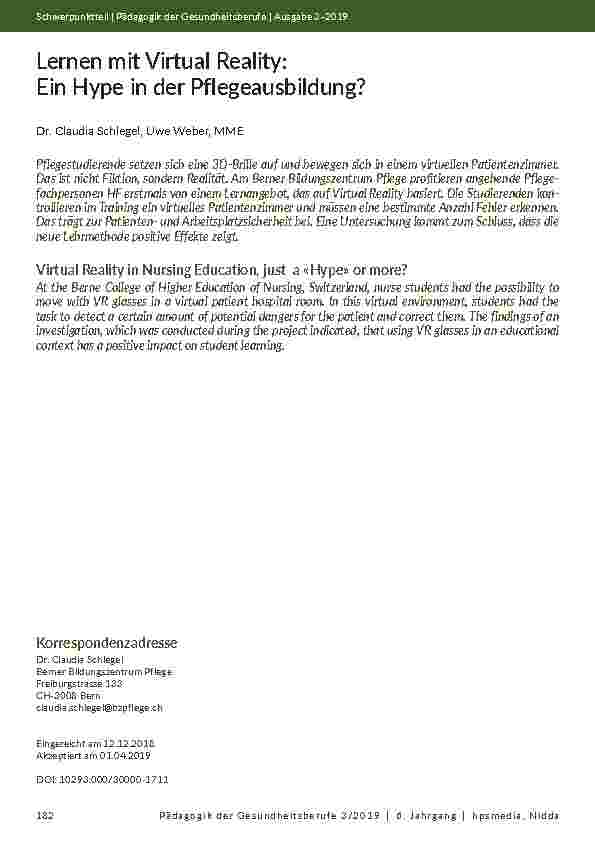 Lernen mit Virtual Reality: Ein Hype in der Pflegeausbildung?