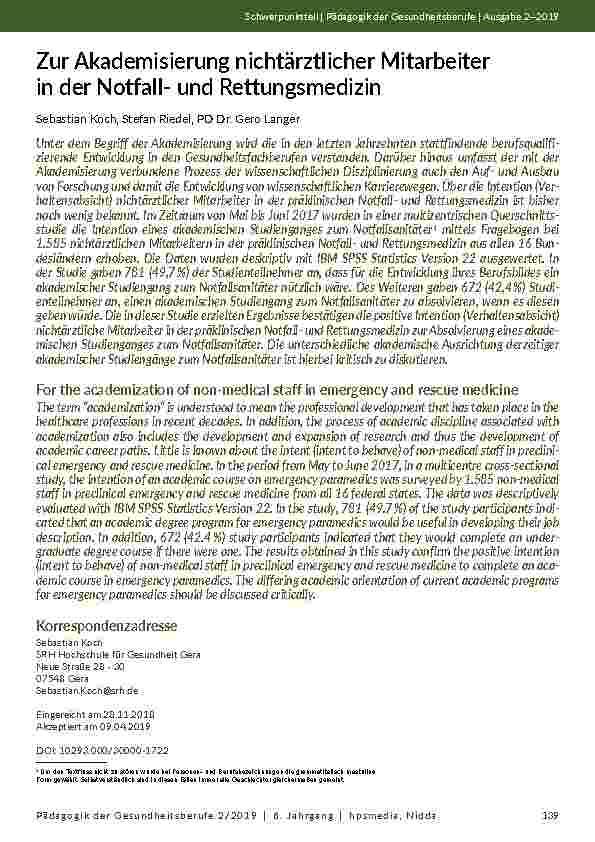 Zur Akademisierung nichtärztlicher Mitarbeiter in der Notfallund Rettungsmedizin