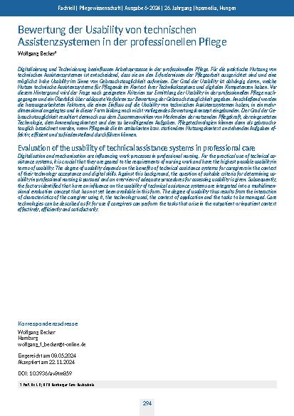 Bewertung der Usability von technischen Assistenzsystemen in der professionellen Pflege
