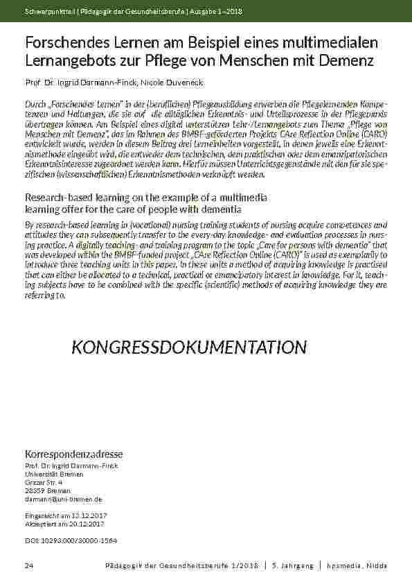 Forschendes Lernen am Beispiel eines multimedialen Lernangebots zur Pflege von Menschen mit Demenz