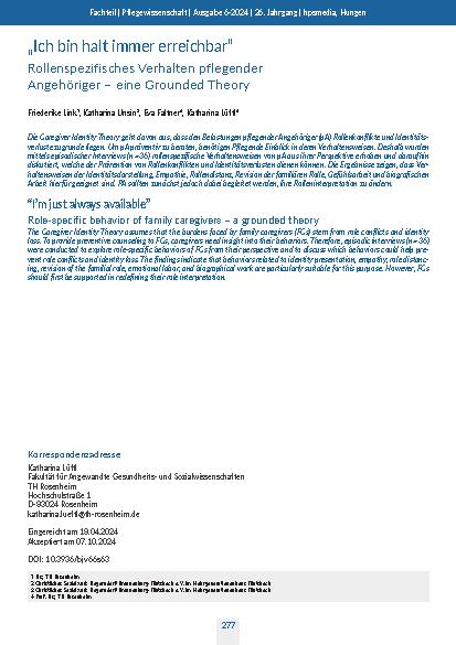 [doc_322810] "Ich bin halt immer erreichbar" Rollenspezifisches Verhalten pflegender Angehöriger – eine Grounded Theory