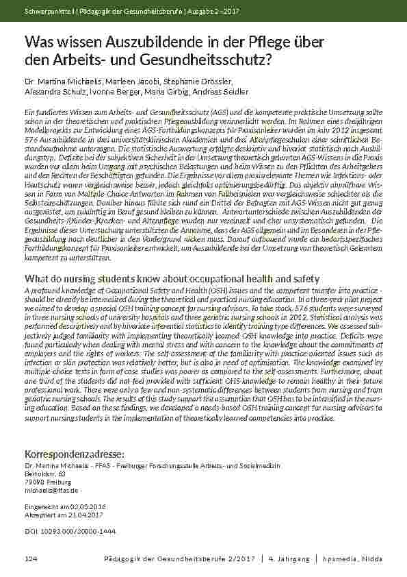 Was wissen Auszubildende in der Pflege über den Arbeitsund Gesundheitsschutz?