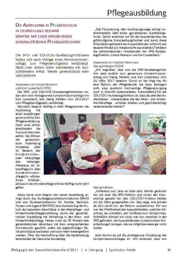 Zur Reform der Pflegeausbildung in Deutschland