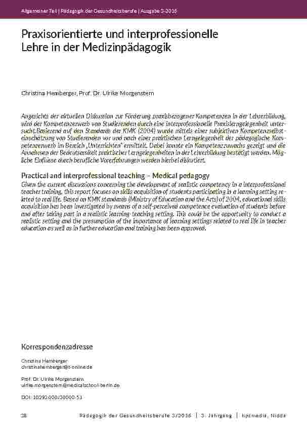 Praxisorientierte und interprofessionelle Lehre in der Medizinpädagogik