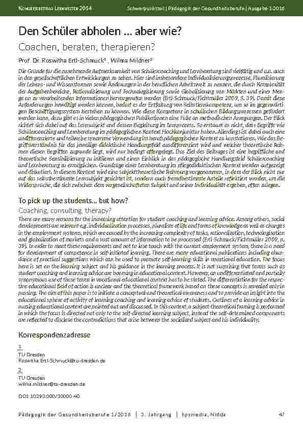 Den Schüler abholen … aber wie? Coachen, beraten, therapieren?