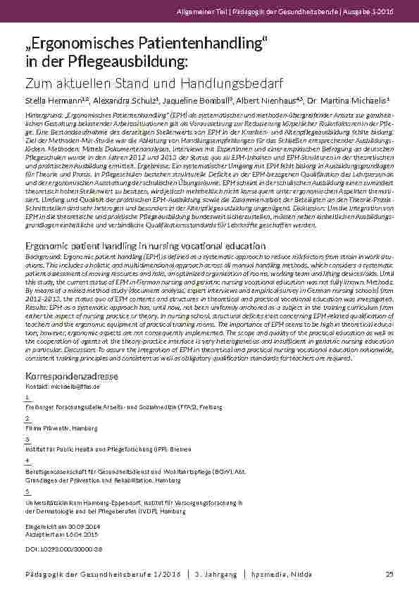 „Ergonomisches Patientenhandling“ in der Pflegeausbildung: Zum aktuellen Stand und Handlungsbedarf