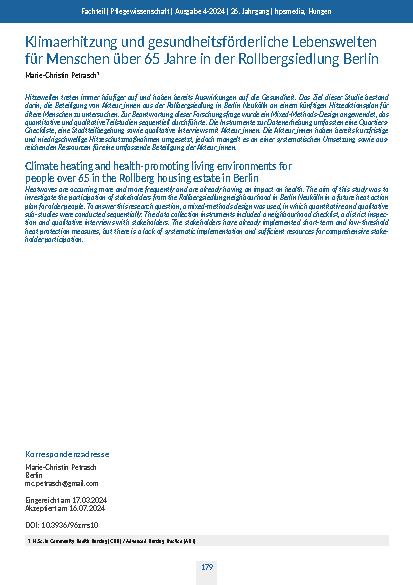 Klimaerhitzung und gesundheitsförderliche Lebenswelten für Menschen über 65 Jahre in der Rollbergsiedlung Berlin