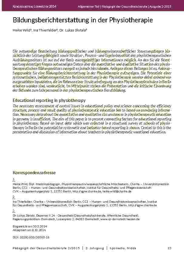 Bildungsberichterstattung in der Physiotherapie
