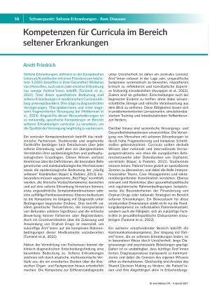 Kompetenzen für Curricula im Bereich seltener Erkrankungen