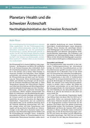 Planetary Health und die Schweizer Ärzteschaft Nachhaltigkeitsinitiative der Schweizer Ärzteschaf