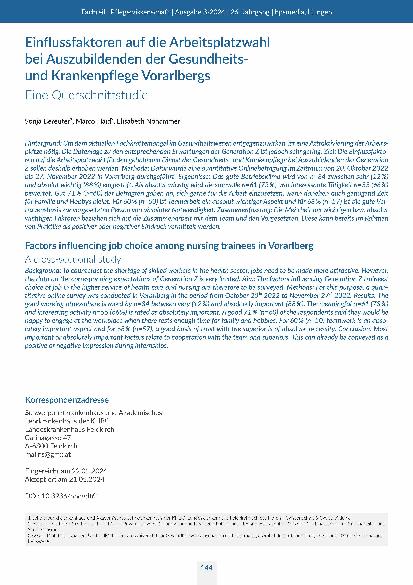 Einflussfaktoren auf die Arbeitsplatzwahl bei Auszubildenden der Gesundheitsund Krankenpflege Vorarlbergs: Eine Querschnittstudie