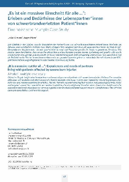 „Es ist ein massiver Einschnitt für alle …“: Erleben und Bedürfnisse der Lebenspartner*innen von schwerbrandverletzten Patient*innen