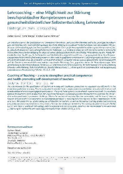 Lehrcoaching – eine Möglichkeit zur Stärkung berufspraktischer Kompetenzen und gesundheitsförderlicher Selbstentwicklung Lehrender Hintergrund zum Lehrcoaching