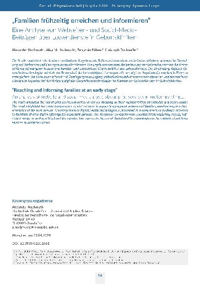 „Familien frühzeitig erreichen und informieren“ Eine Analyse von Webseitenund Social-Media-Beiträgen über Lotsendienste in Geburtskliniken