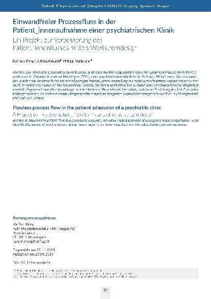 Einwandfreier Prozessfluss in der Patient*innenaufnahme einer psychiatrischen Klinik. Ein Projekt zur Verbesserung des Patient*innenflusses mittels Wertstromdesign.