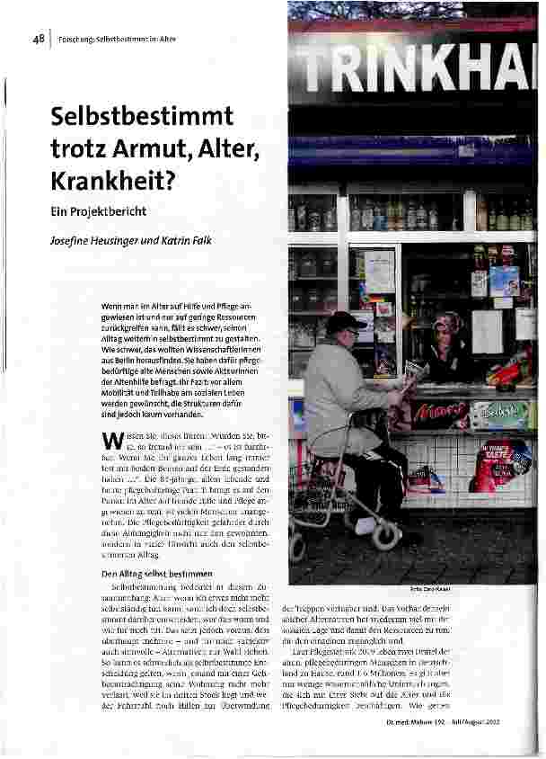 Selbstbestimmt trotz Armut, Alter, Krankheit?