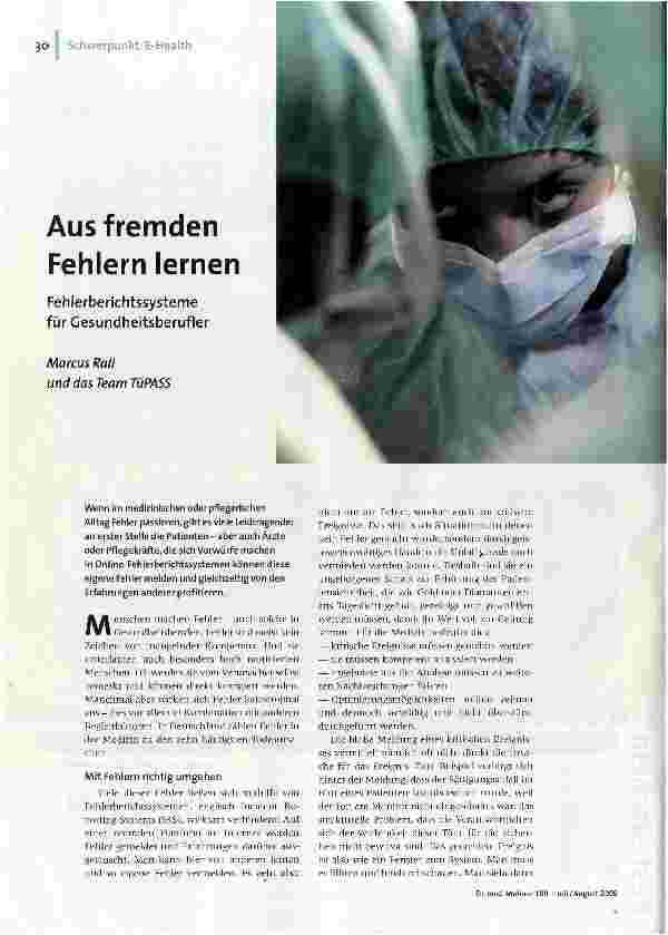 Aus fremden Fehlern lernenFehlerberichtssysteme für Gesundheitsberufler
