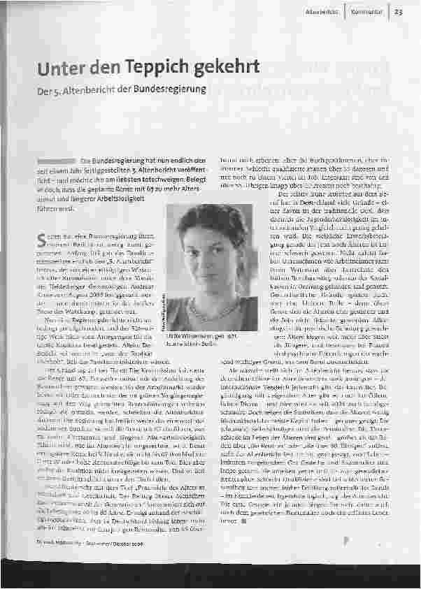 Unter den Teppich gekehrt - Der 5. Altenbericht der Bundesregierung