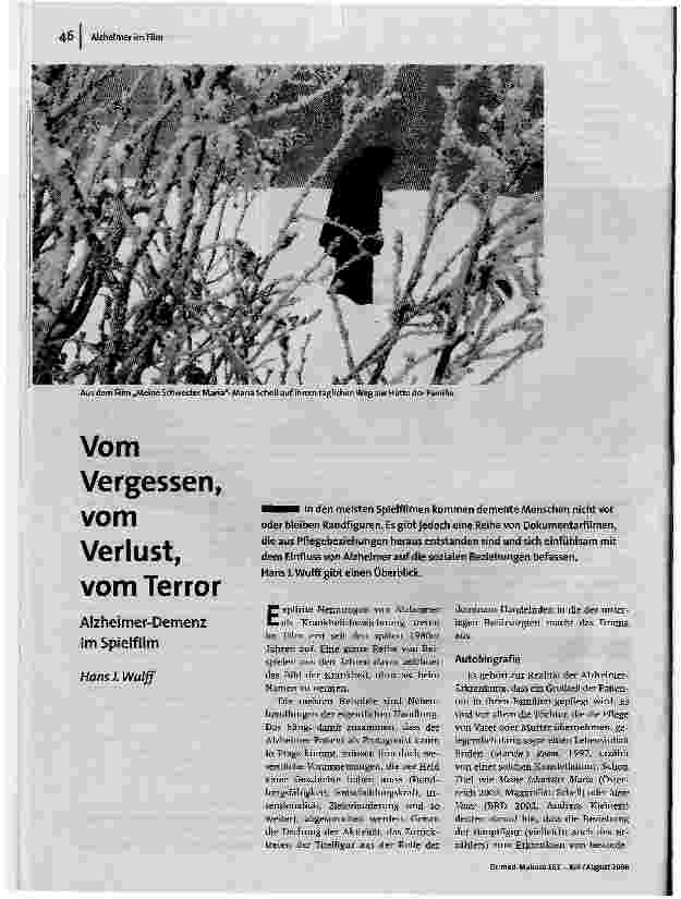 Vom Vergessen, vom Verlust, vom TerrorAlzheimer-Demenz im Spielfilm