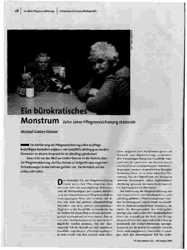 Ein bürokratisches MonstrumZehn Jahre Pflegeversicherung stationär