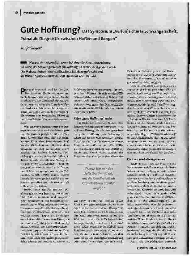 Gute Hoffnung? Das Symposium Ver(un)sicherte Schwangerschaft. Pränatale Diagnostik zwischen Hoffen und Bangen