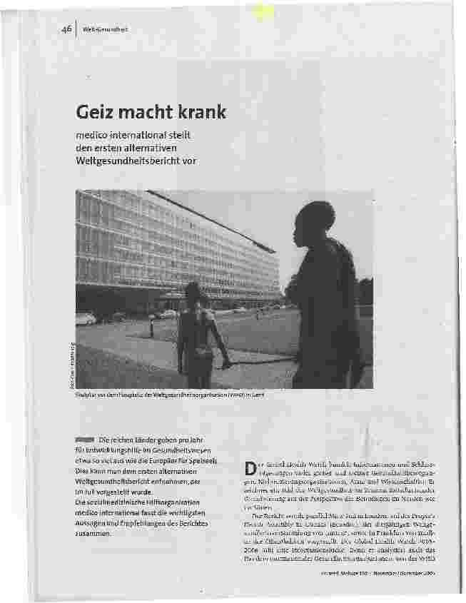 Geiz macht krankmedico international stellt den ersten alternativen Weltgesundheitsbericht vor