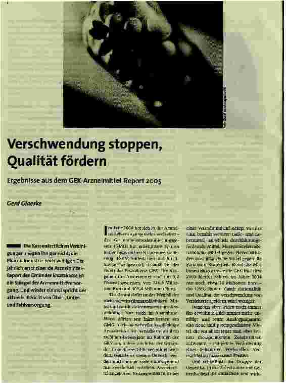 Verschwendung stoppen, Qualität fördernErgebnisse aus dem GEK-Arzneimittel-Report 2005