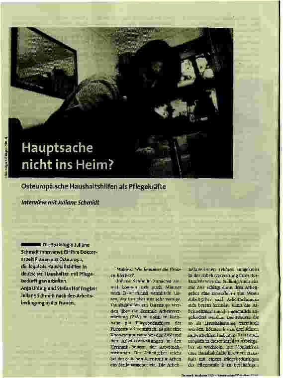 Hauptsache nicht ins Heim?Osteuropäische Haushaltshilfen als Pflegekräfte