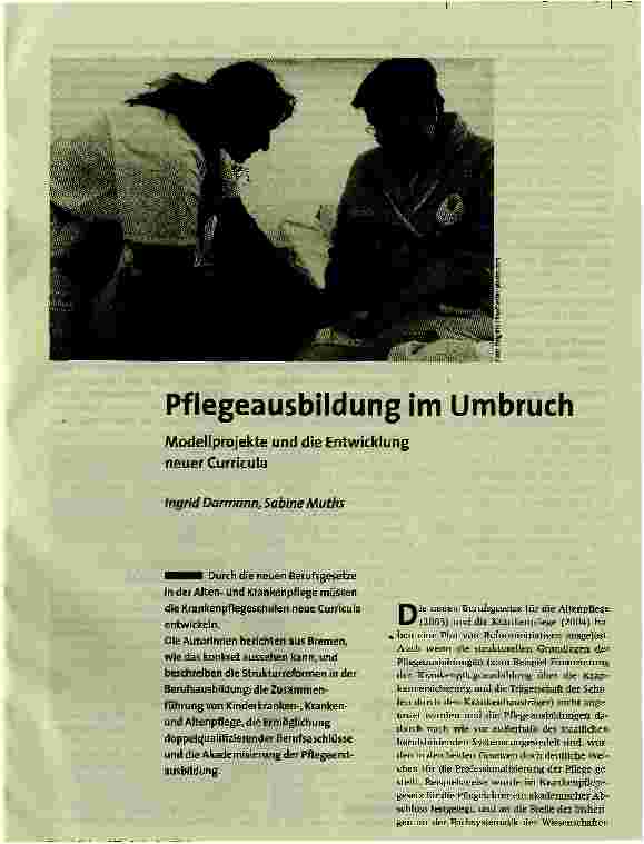 Pflegeausbildung im Umbruch. Modellprojekte und die Entwicklung neuer Curricula