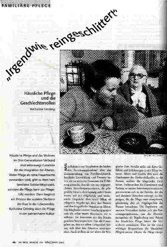 Irgendwie reingeschlittert Häusliche Pflege und die Geschlechterrollen Geschlechterrollen.