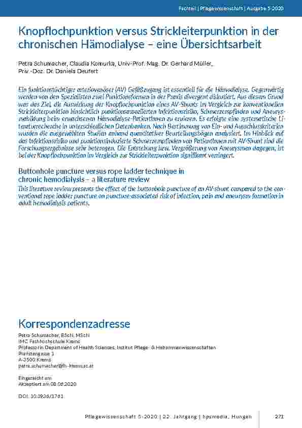 Knopflochpunktion versus Strickleiterpunktion in der chronischen Hämodialyse – eine Übersichtsarbeit