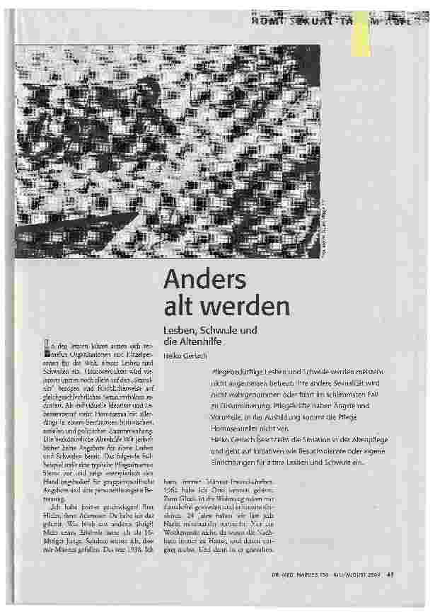 Anders alt werdenLesben, Schwule und die Altenhilfe