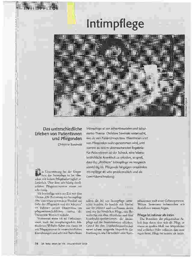 IntimpflegeDas unterschiedliche Erleben von Patientinnen und Pflegenden