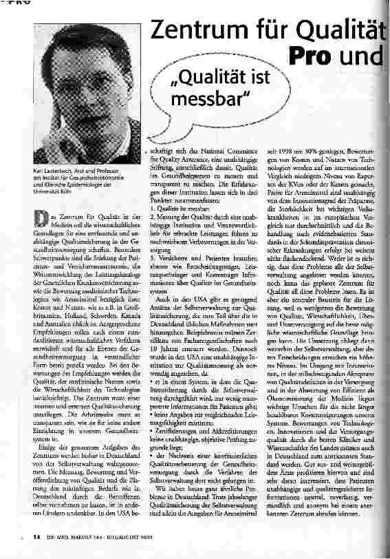 Zentrum für Qualität in der Medizin - Pro und Contra