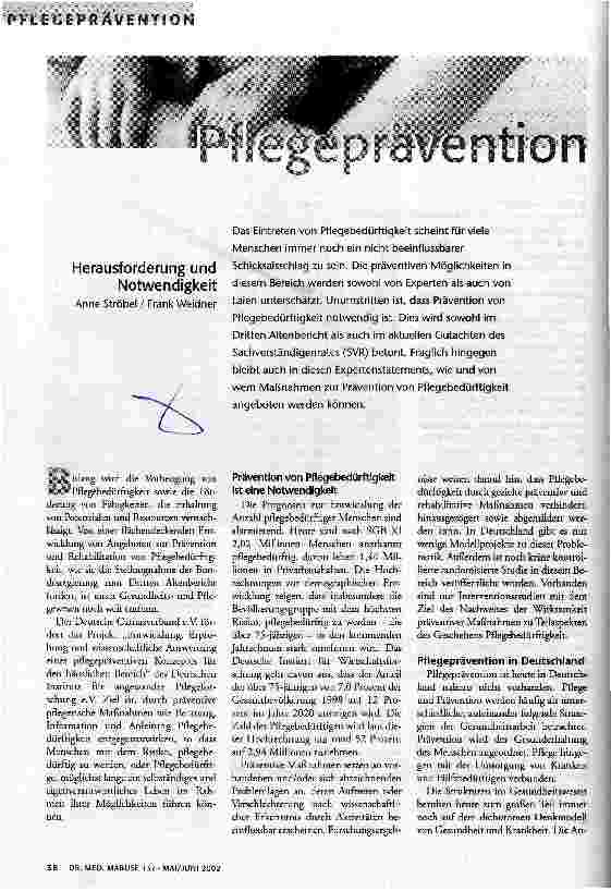 Pflegeprävention Herausforderung und Notwendigkeit