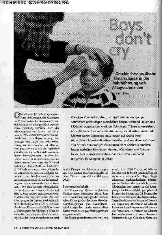 Boys dont cry Geschlechtsspezifische Unterschiede in der Wahrnehmung von Alltagsschmerzen