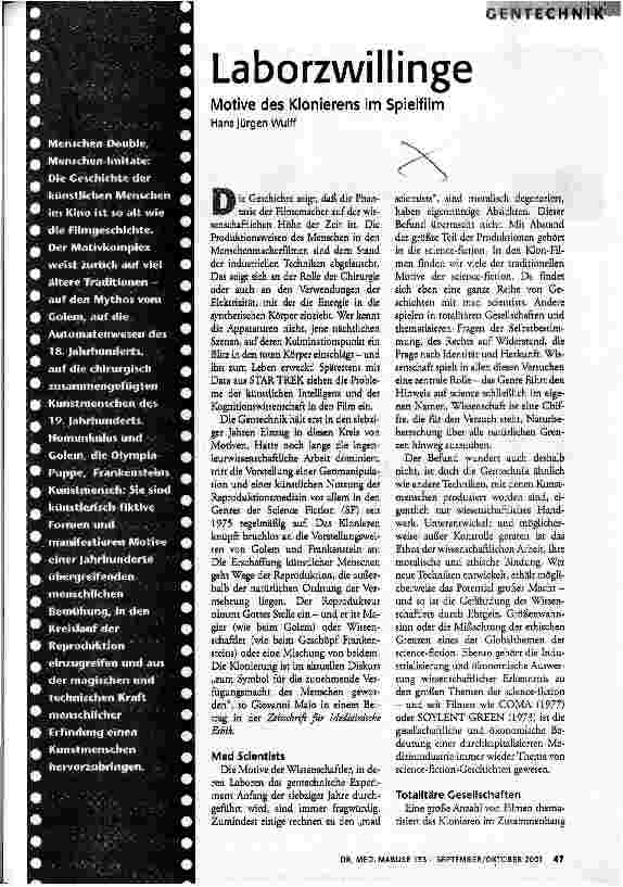 Laborzwillinge Motive des Klonierens im Spielfilm
