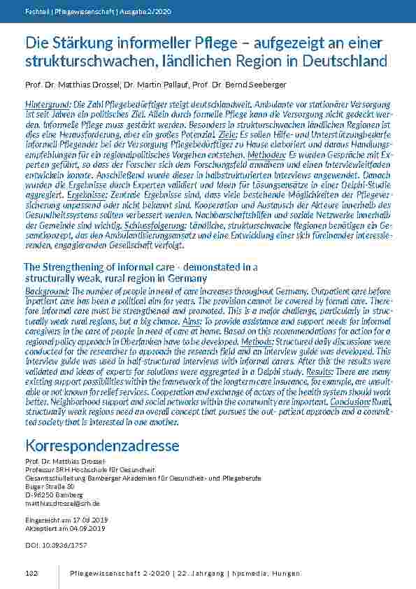 Die Stärkung informeller Pflege – aufgezeigt an einer strukturschwachen, ländlichen Region in Deutschland