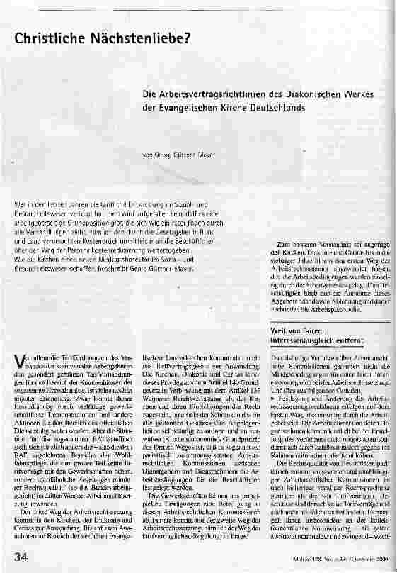 Christliche Nächstenliebe? Die Arbeitsvertragsrichtlinie des Diakonischen Werkes der EKD