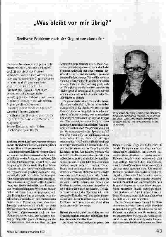 Was bleibt von mir übrig? Seelische Probleme nach der Organtransplantation