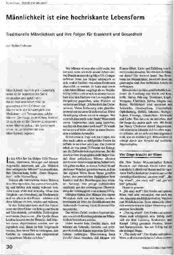 Männlichkeit ist eine hochriskante Lebensform Traditionelle Männlichkeit und ihre Folgen für Krankheit und Gesundheit