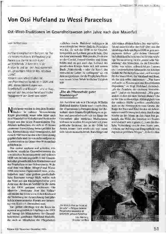 Von Ossi Hufeland zu Wessi Paracelsus Ost-West-Traditionen im Gesundheitswesen zehn Jahre nach dem Mauerfall