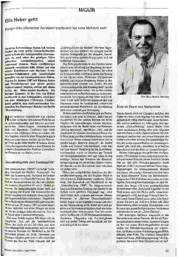 Ellis Huber geht Einziger links-alternativer Ärztekammerpräsident hat keine Mehrheit mehr