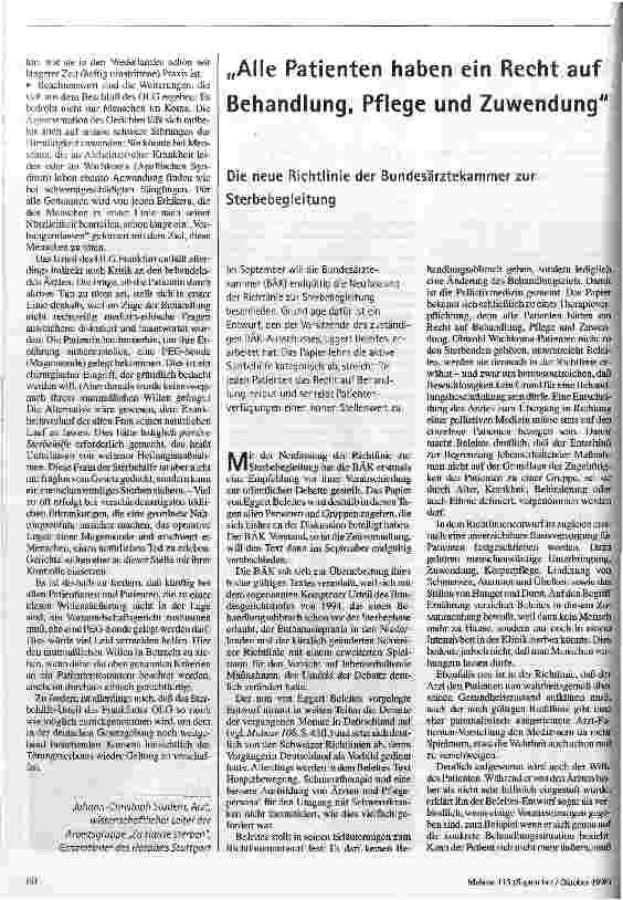 Alle Patienten haben ein Recht auf Behandlung, Pflege und Zuwendung Die neue Richtlinie der Bundesärztekammer zur Sterbebegleitung
