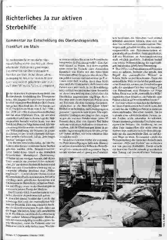 Richterliches Ja zur aktiven Sterbehilfe Kommentar zur Entscheidung des Overlandesgerichtes Frankfurt am Main